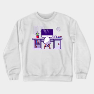 Workspace Cartoon Illustration Crewneck Sweatshirt